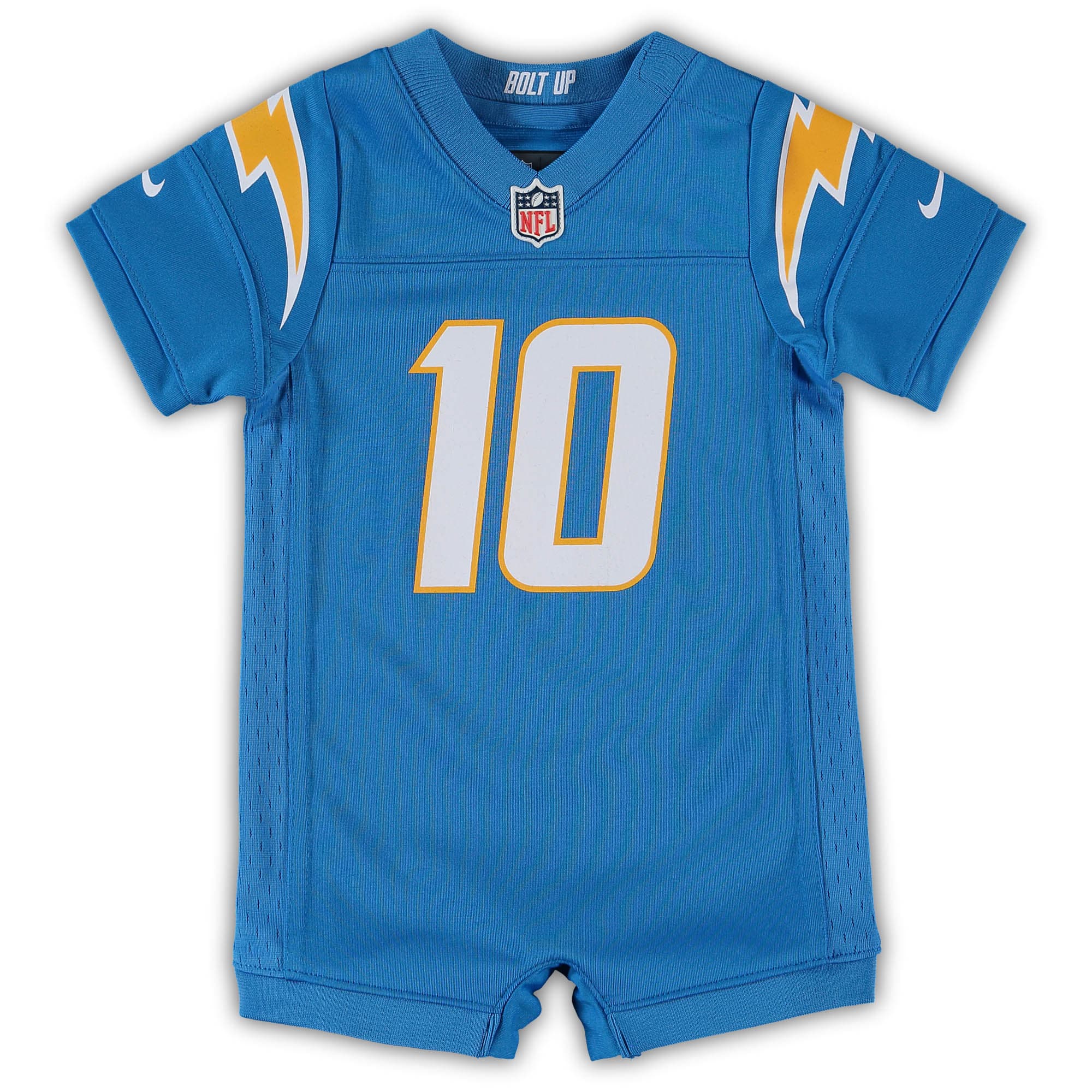 Alternative view of Infant Los Angeles Chargers Justin Herbert Powder Blue Game Romper Jersey JS7161 nicesnker