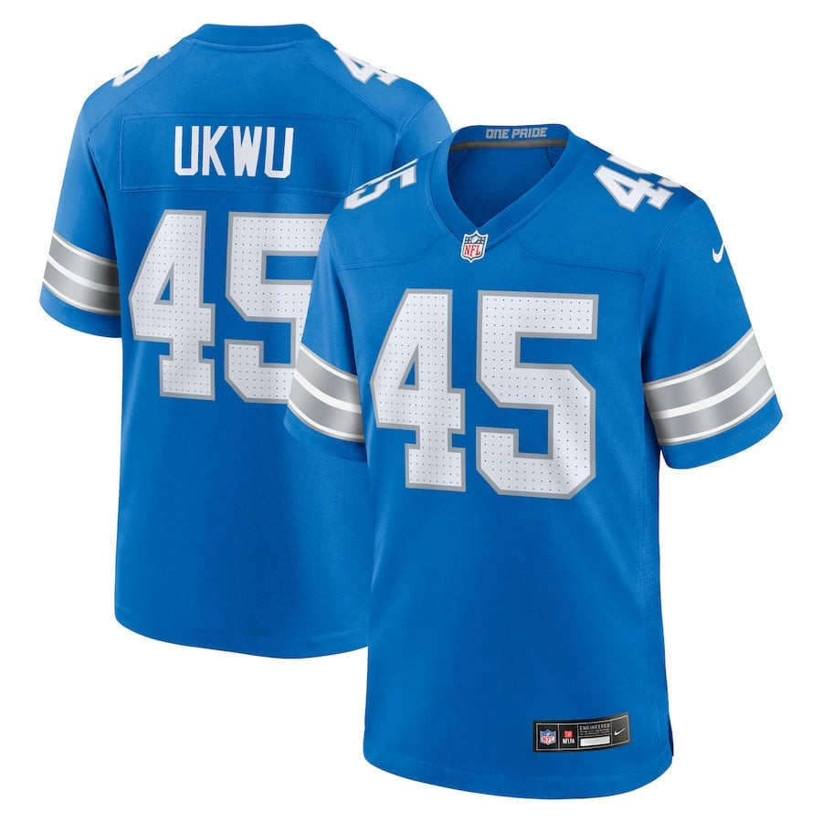 Isaac Ukwu 45 Detroit Lions Game Men Jersey - Blue JS3593 nicesnker