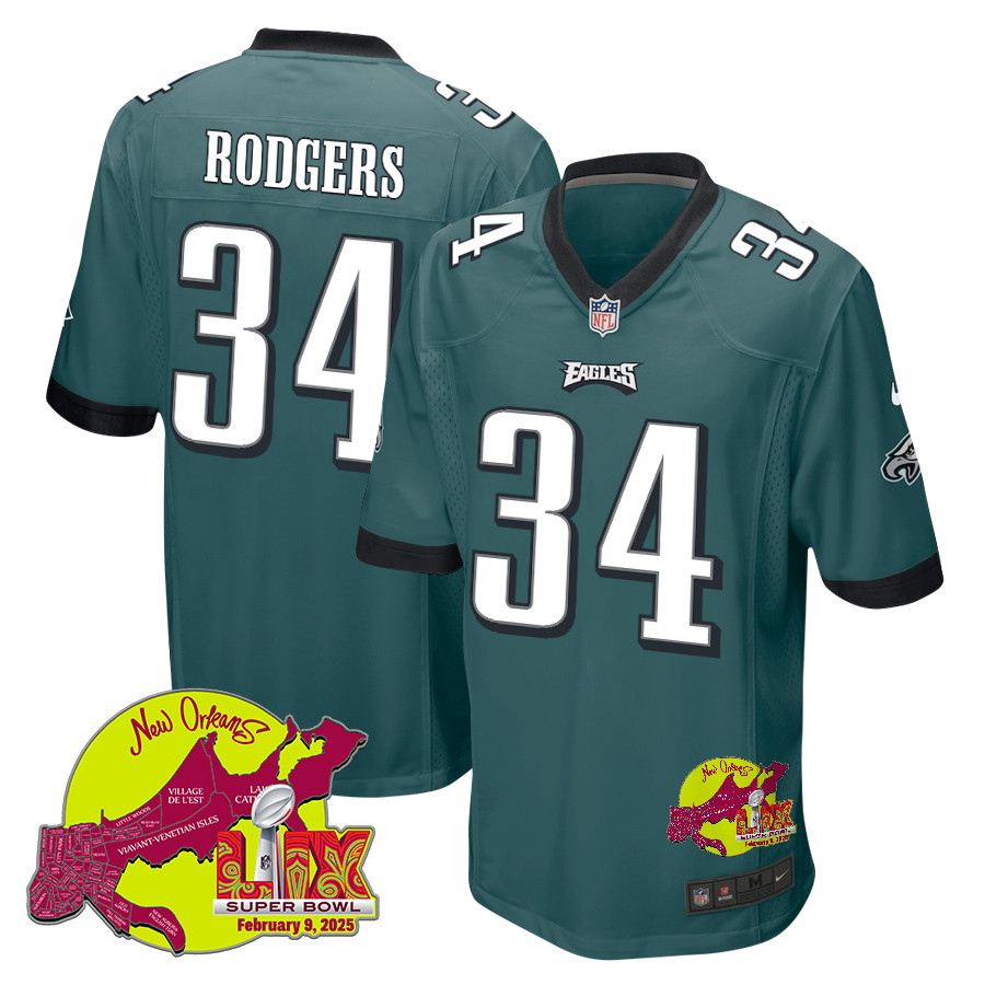 Isaiah Rodgers 34 Philadelphia Eagles Super Bowl LIX New Orleans Patch Game Men Jersey - Midnight Green JS2779 nicesnker