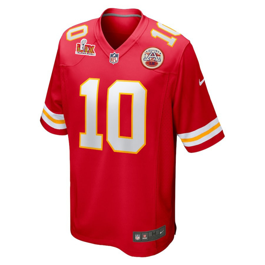 Alternative view of Isiah Pacheco #10 Kansas City Chiefs Super Bowl LIX Jersey - Men's - Red JS9843 nicesnker