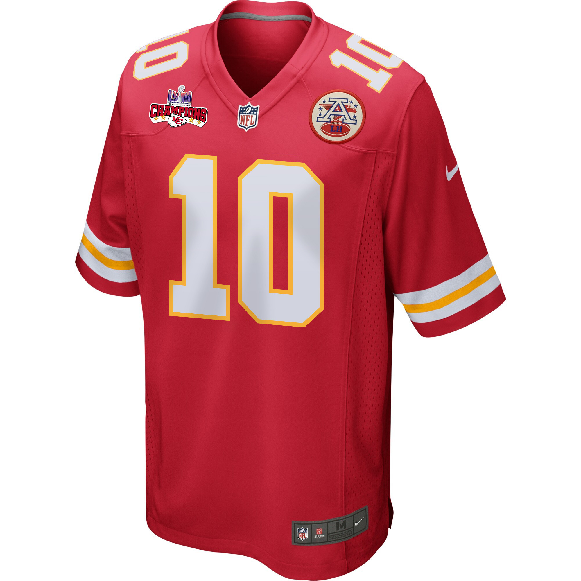 Alternative view of Isiah Pacheco 10 Kansas City Chiefs Super Bowl LVIII Champions 4 Stars Patch Game Men Jersey - Red JS4792 nicesnker