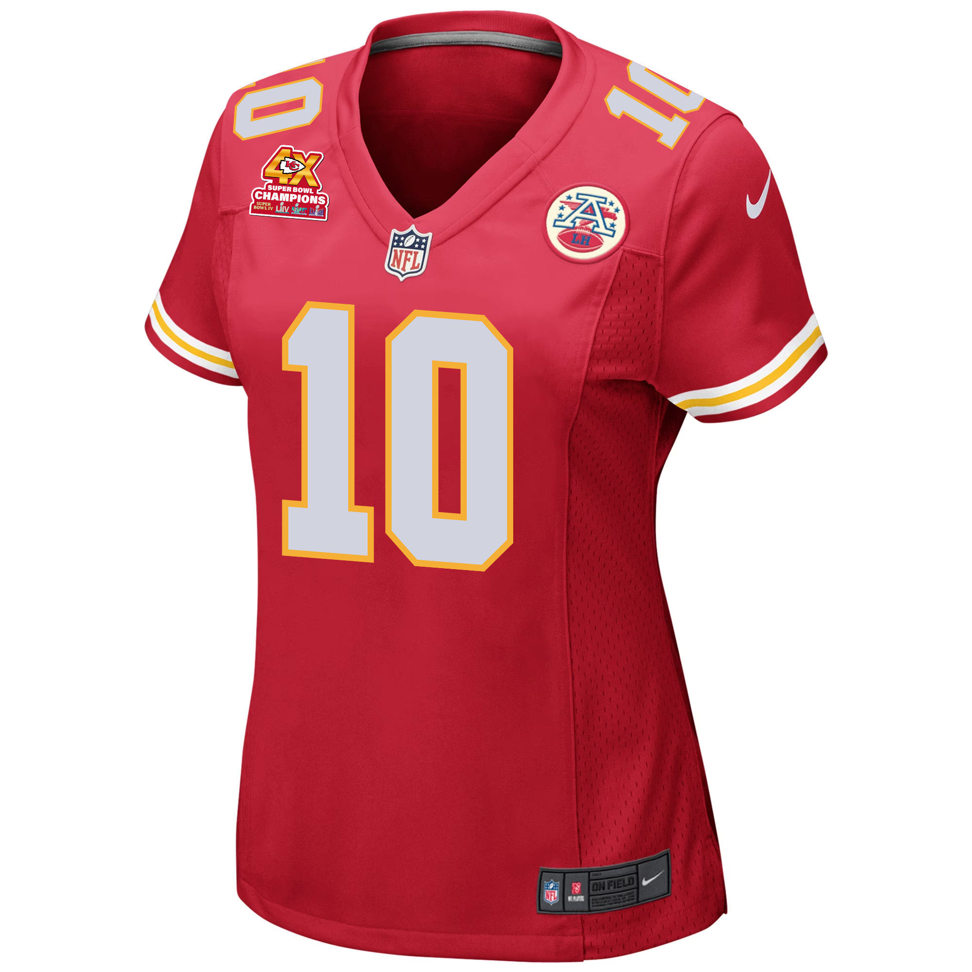 Alternative view of Isiah Pacheco 10 Kansas City Chiefs Super Bowl LVIII Champions 4X Game Women Jersey - Red JS3173 nicesnker