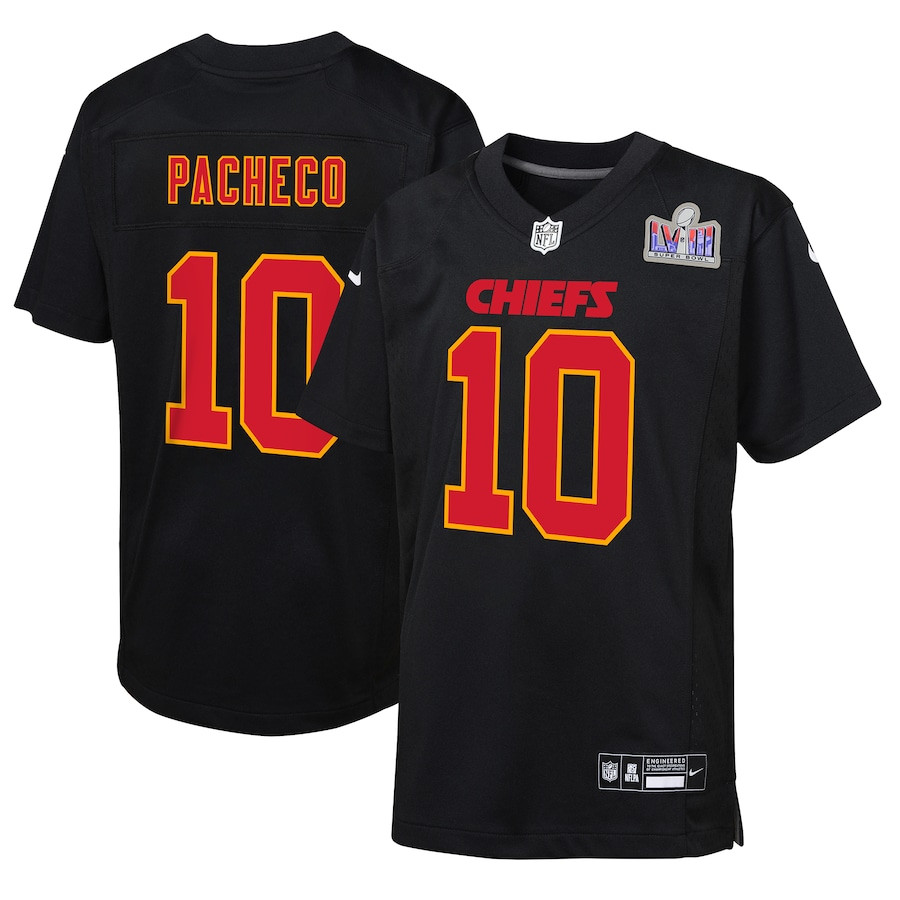 Isiah Pacheco 10 Kansas City Chiefs Super Bowl LVIII Patch Fashion Game YOUTH Jersey - Carbon Black JS5641 nicesnker