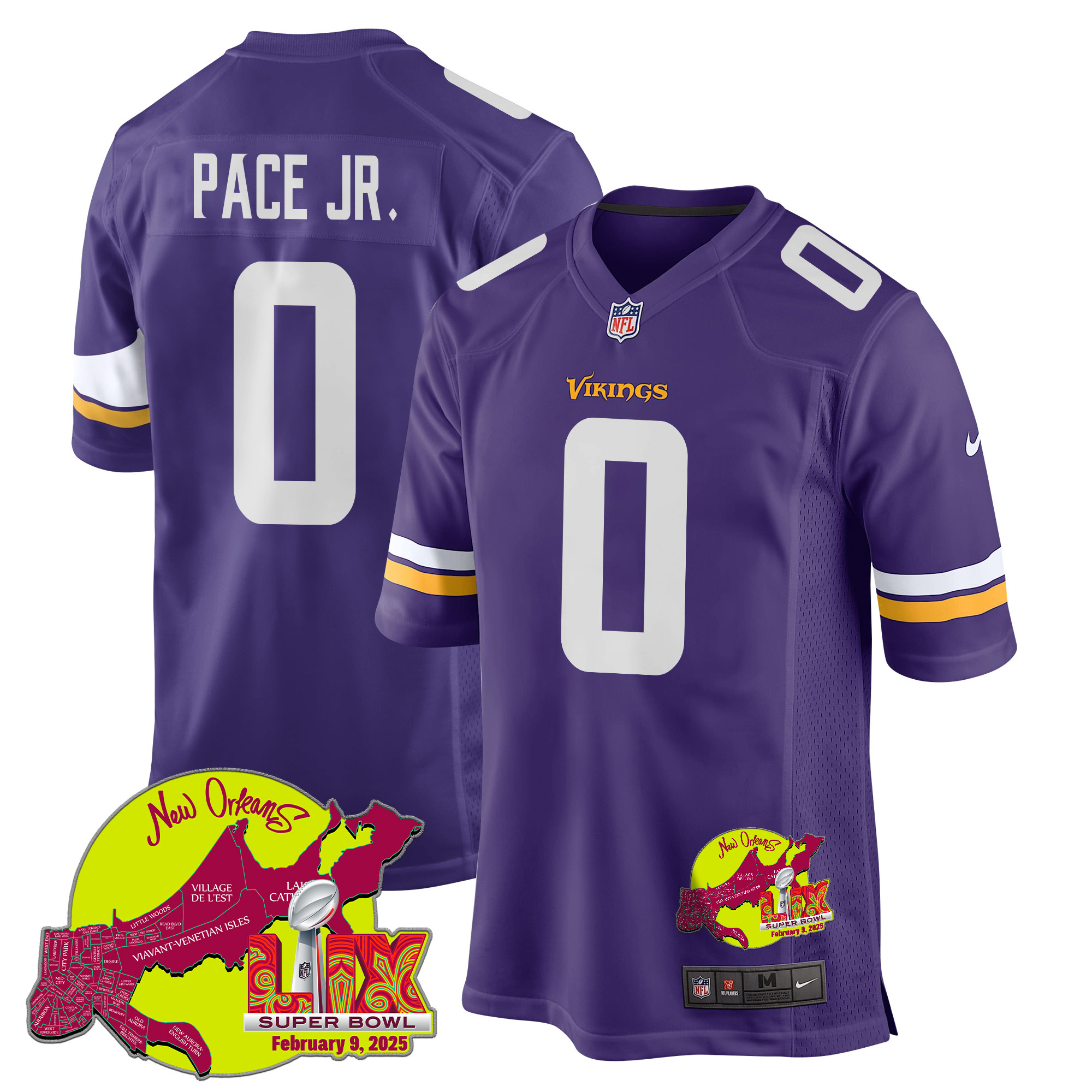 Ivan Pace Jr. 0 Minnesota Vikings Super Bowl LIX New Orleans Patch Game Men Jersey - Purple JS9550 nicesnker