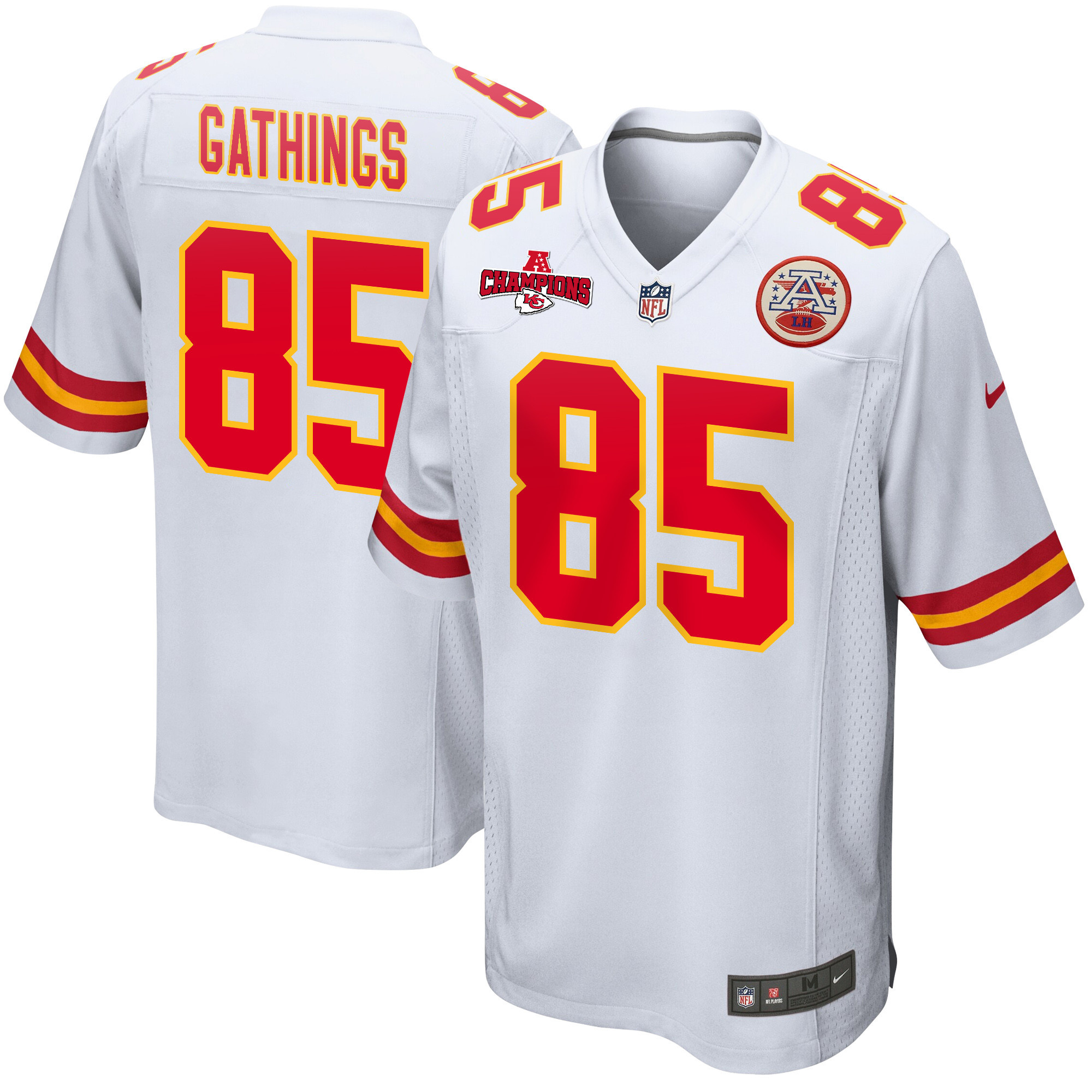 Izaiah Gathings 85 Kansas City Chiefs AFC Champions Patch Game Men Jersey - White JS6368 nicesnker