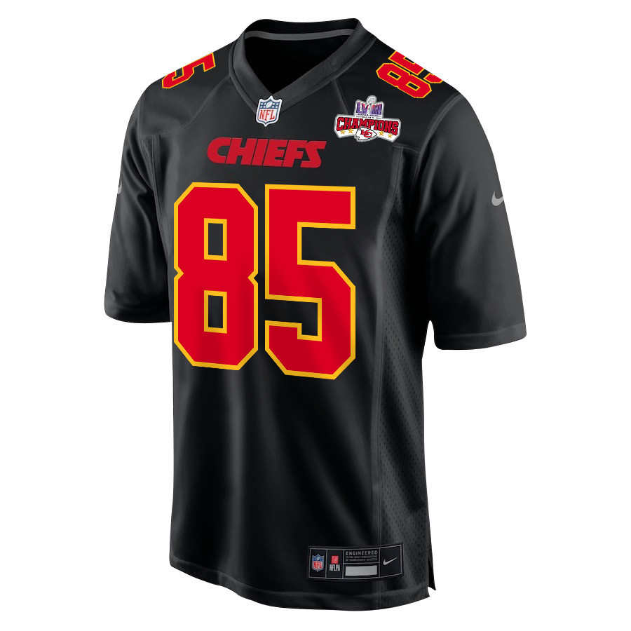 Alternative view of Izaiah Gathings 85 Kansas City Chiefs Super Bowl LVIII Champions 4 Stars Patch Fashion Game Men Jersey - Carbon Black JS5687 nicesnker