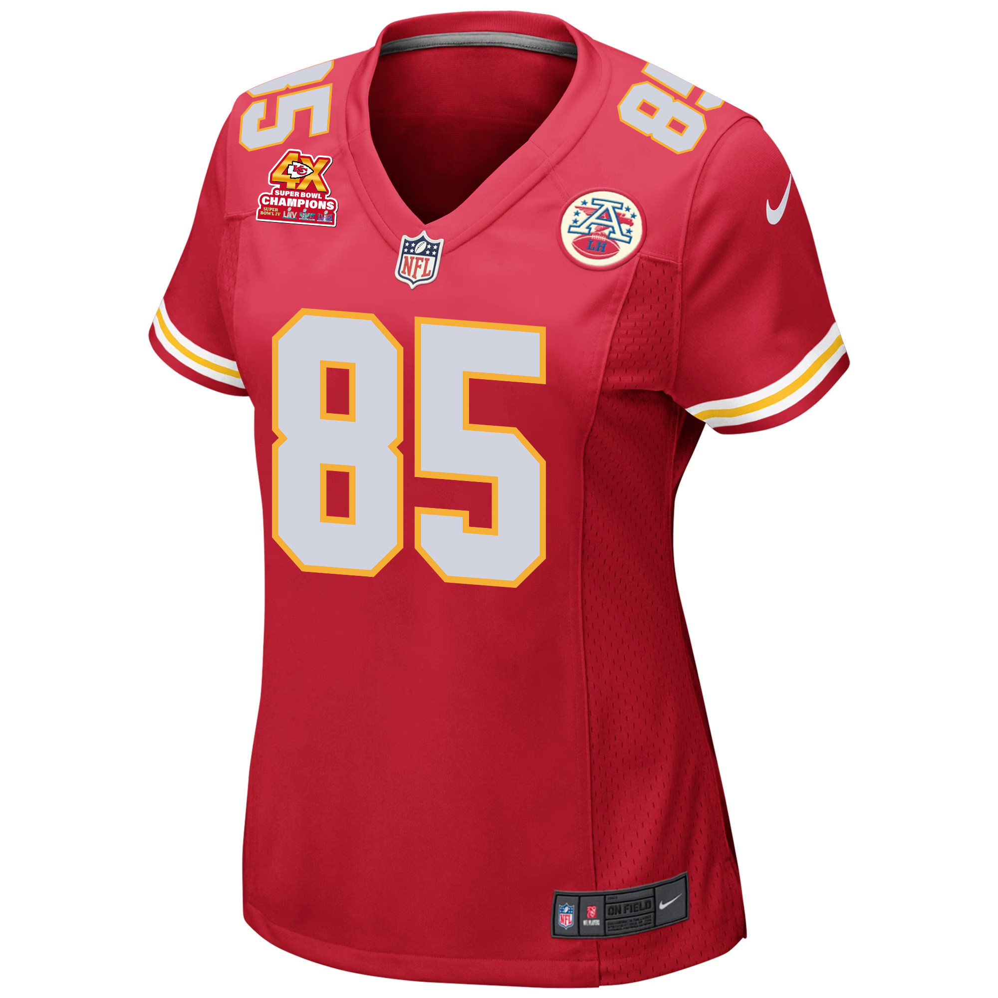 Alternative view of Izaiah Gathings 85 Kansas City Chiefs Super Bowl LVIII Champions 4X Game Women Jersey - Red JS1760 nicesnker