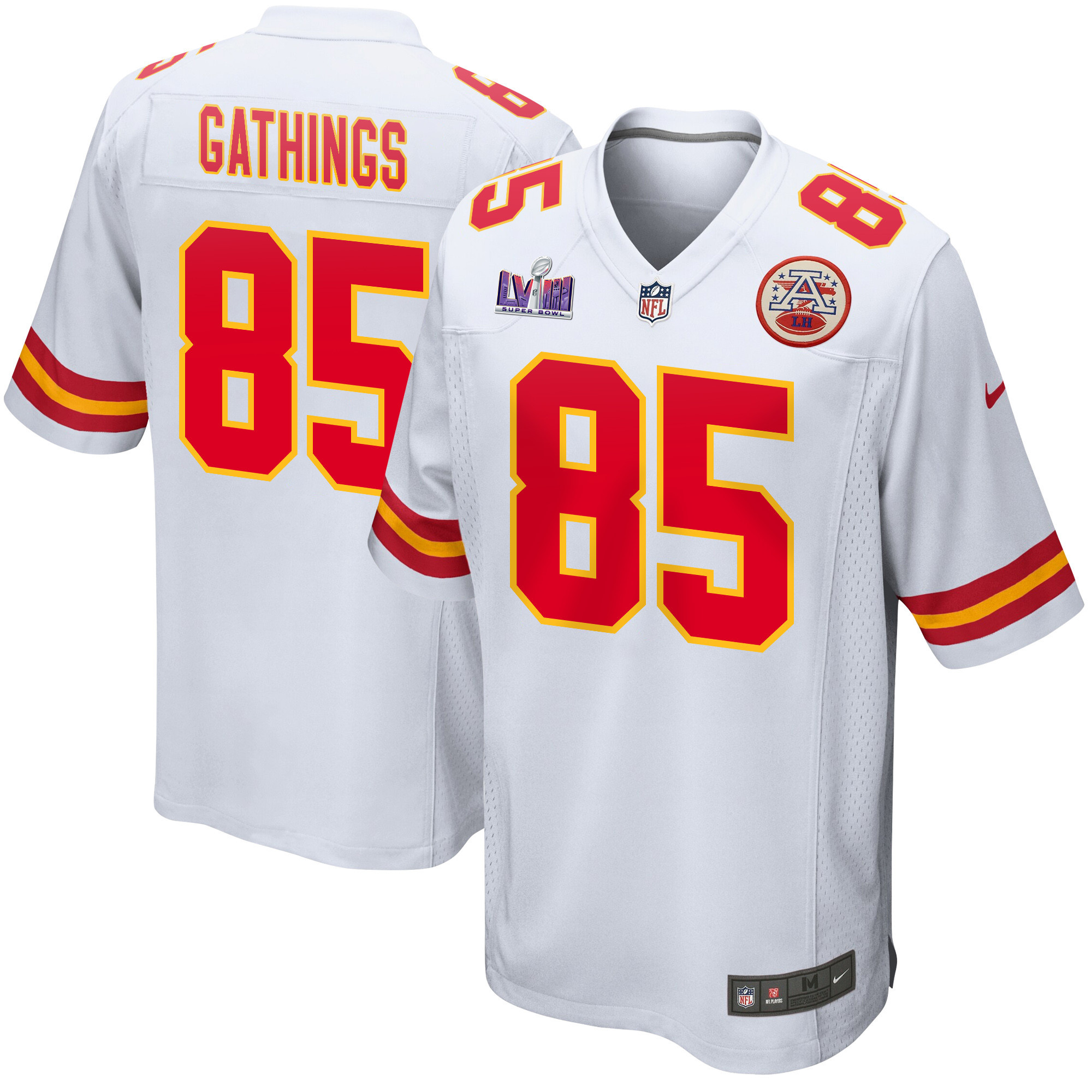 Izaiah Gathings 85 Kansas City Chiefs Super Bowl LVIII Patch Game Men Jersey - White JS9646 nicesnker