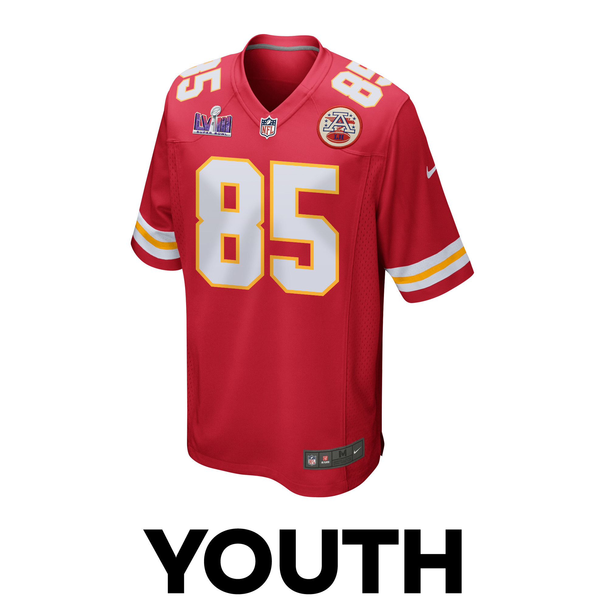 Alternative view of Izaiah Gathings 85 Kansas City Chiefs Super Bowl LVIII Patch Game YOUTH Jersey - Red JS1293 nicesnker