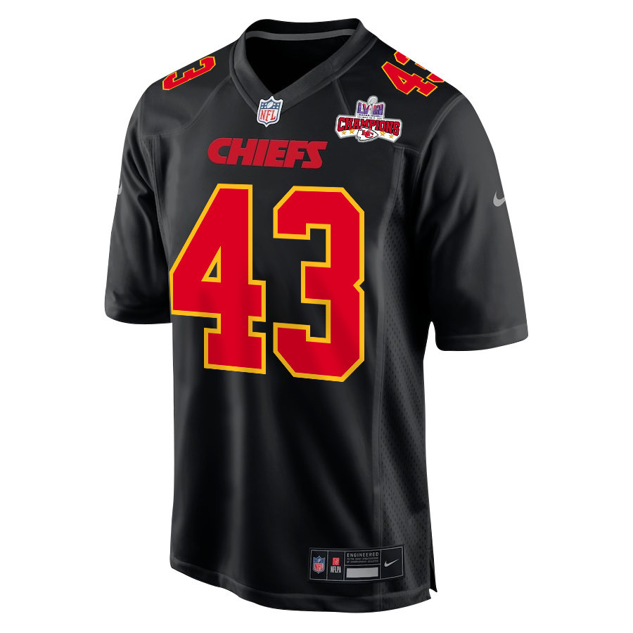 Alternative view of Jack Cochrane 43 Kansas City Chiefs Super Bowl LVIII Champions 4 Stars Patch Fashion Game Men Jersey - Carbon Black JS6771 nicesnker