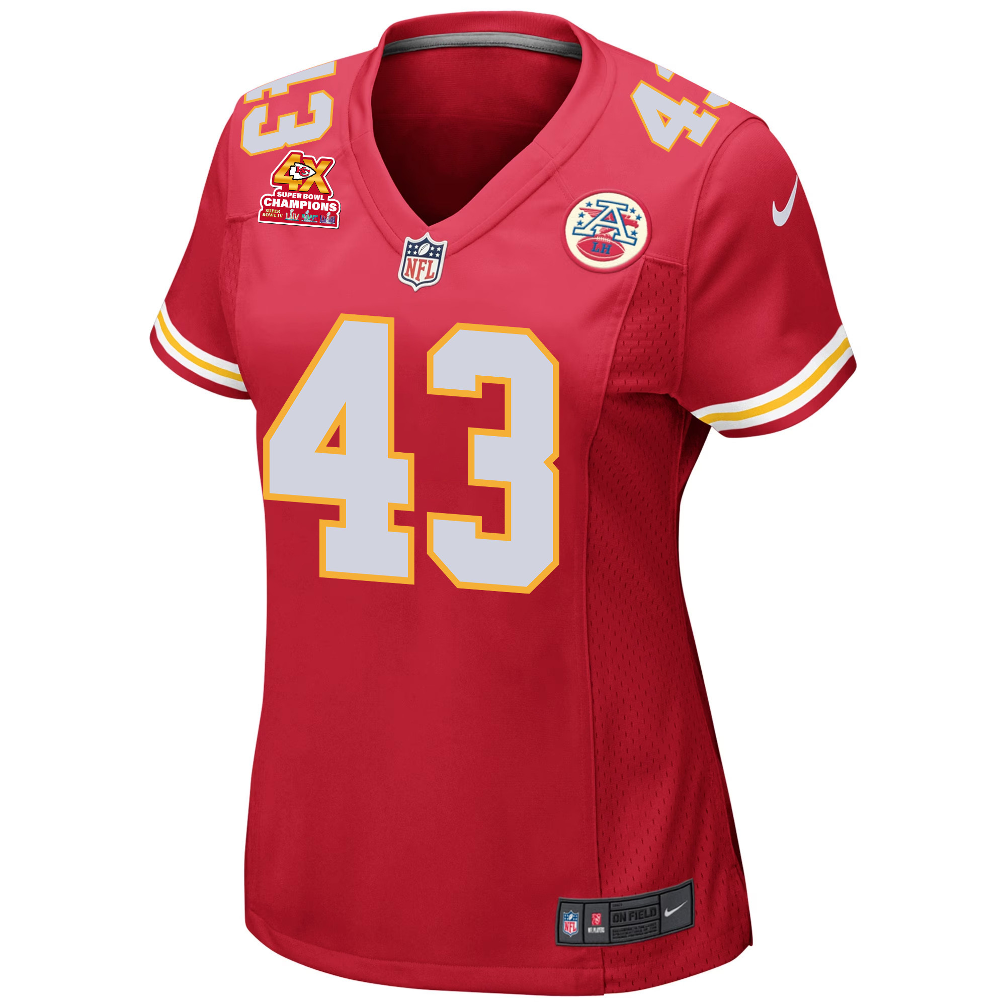Alternative view of Jack Cochrane 43 Kansas City Chiefs Super Bowl LVIII Champions 4X Game Women Jersey - Red JS4857 nicesnker