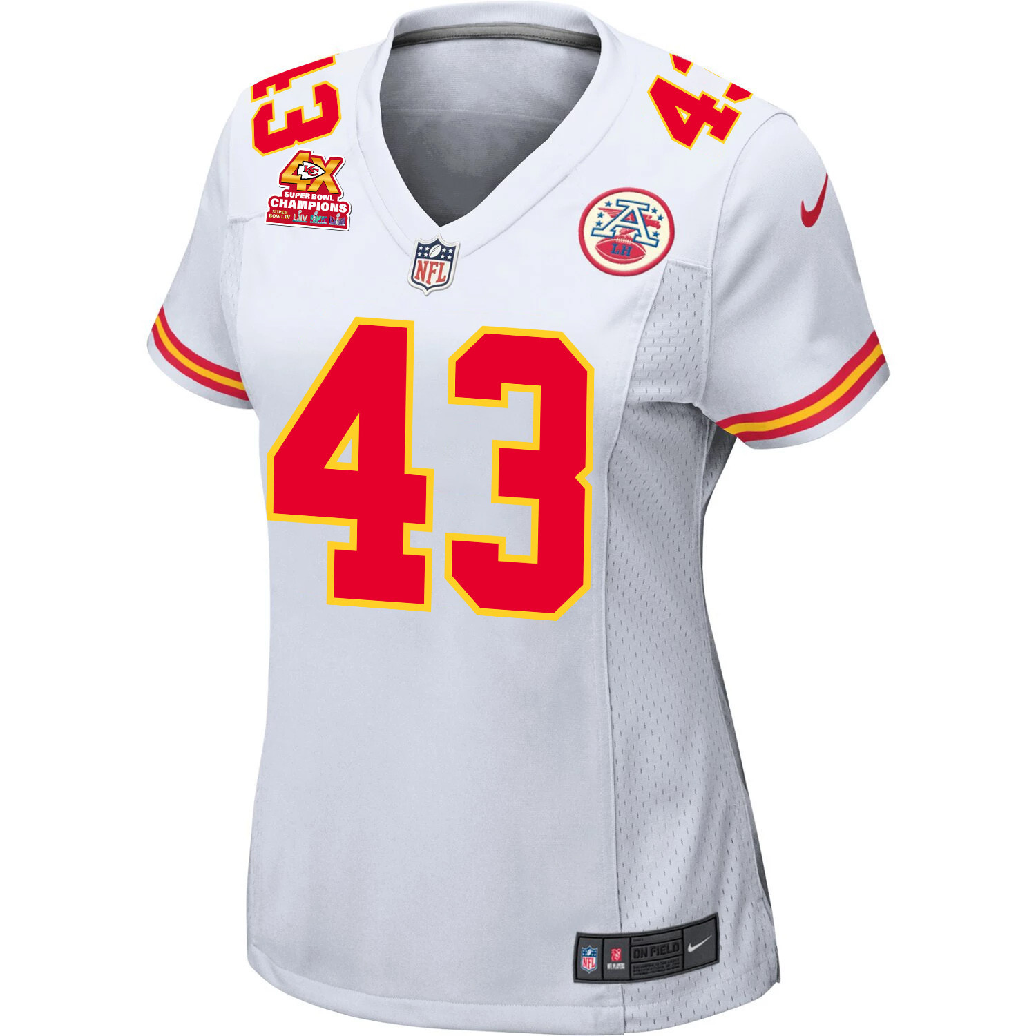Alternative view of Jack Cochrane 43 Kansas City Chiefs Super Bowl LVIII Champions 4X Game Women Jersey - White JS9834 nicesnker