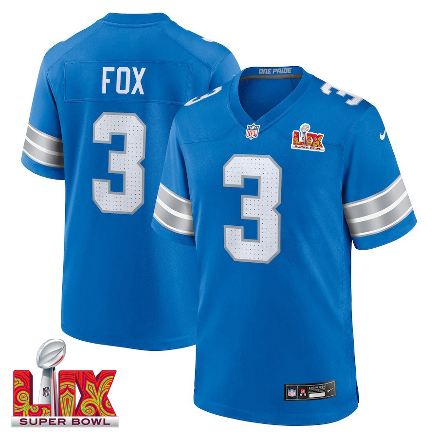 Jack Fox #3 Detroit Lions Super Bowl LIX Jersey - Men's - Blue JS4036 nicesnker