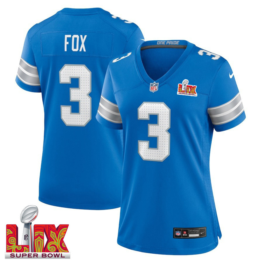 Jack Fox #3 Detroit Lions Super Bowl LIX Women's Jersey - Blue JS8623 nicesnker