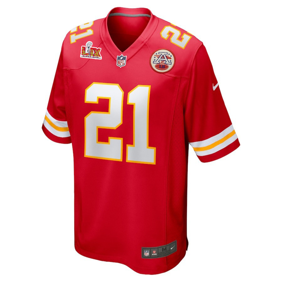Alternative view of Jaden Hicks #21 Kansas City Chiefs Super Bowl LIX YOUTH Jersey - Red JS6772 nicesnker