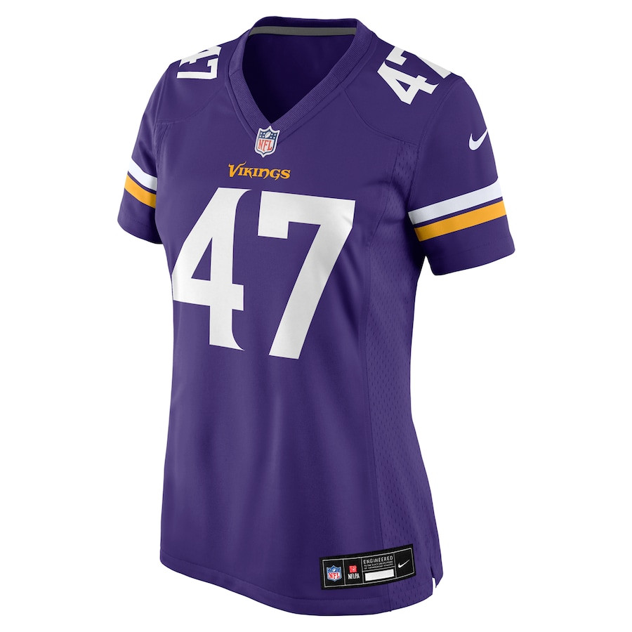 Alternative view of Jake McQuaide 47 Minnesota Vikings Women's Game Jersey - Purple JS8862 nicesnker