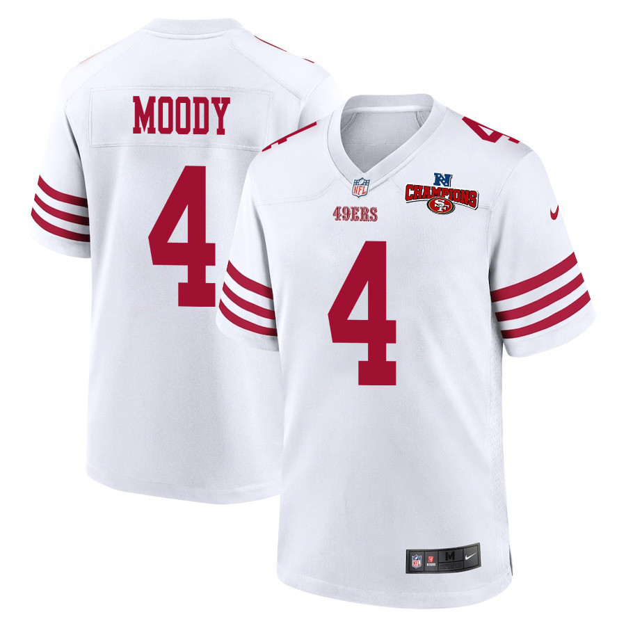 Jake Moody 4 San Francisco 49ers NFC Champions Patch Game Men Jersey - White JS1745 nicesnker