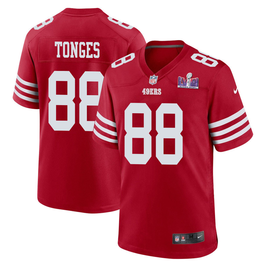 Jake Tonges 88 San Francisco 49ers Super Bowl LVIII Patch Game Men Jersey - Scarlet JS8191 nicesnker