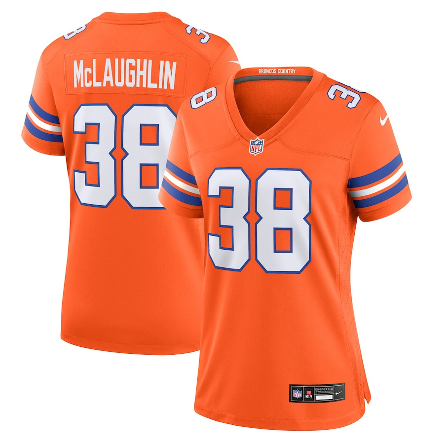 Jaleel McLaughlin 38 Denver Broncos Women's Mile High Collection 1977 Throwback Player Game Jersey - Orange JS7463 nicesnker