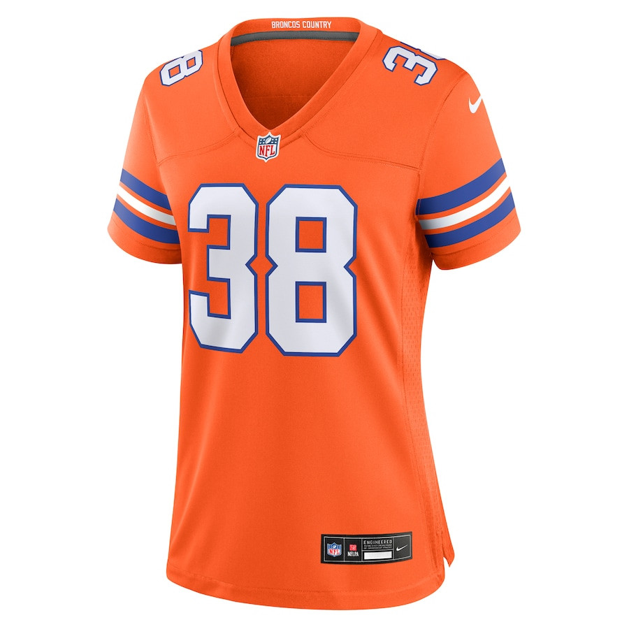 Alternative view of Jaleel McLaughlin 38 Denver Broncos Women's Mile High Collection 1977 Throwback Player Game Jersey - Orange JS7463 nicesnker