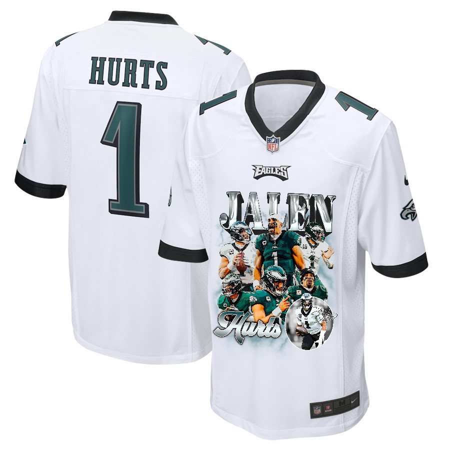 Jalen Hurts 1 Philadelphia Eagles Go Directly To Jalen Game Men Jersey - White JS1911 nicesnker