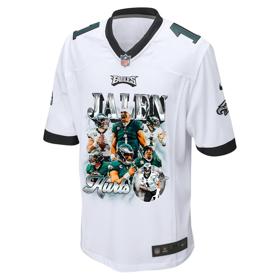 Alternative view of Jalen Hurts 1 Philadelphia Eagles Go Directly To Jalen Game Men Jersey - White JS1911 nicesnker