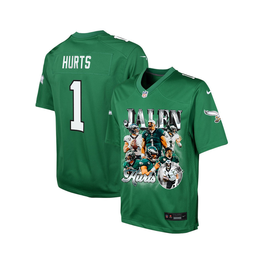 Jalen Hurts 1 Philadelphia Eagles Go Directly To Jalen Game YOUTH Jersey - Kelly Green JS8517 nicesnker