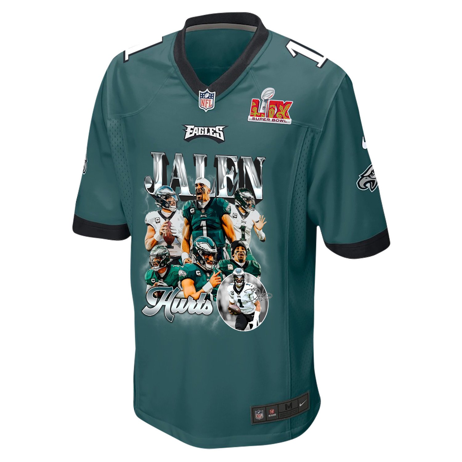 Jalen Hurts 1 Philadelphia Eagles 'Jalen's Pain Train' Game Men Jersey - Midnight Green JS6242 nicesnker - Image 2