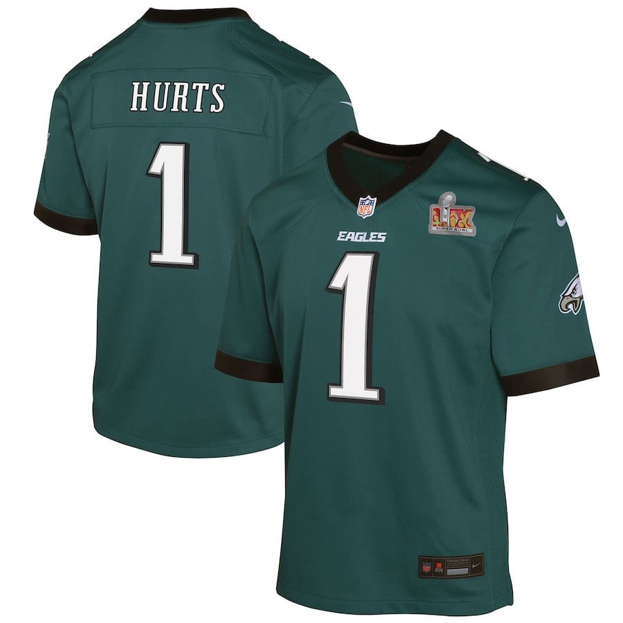 Jalen Hurts 1 Philadelphia Eagles Youth Super Bowl LIX Game Player Jersey - Midnight Green JS7391 nicesnker