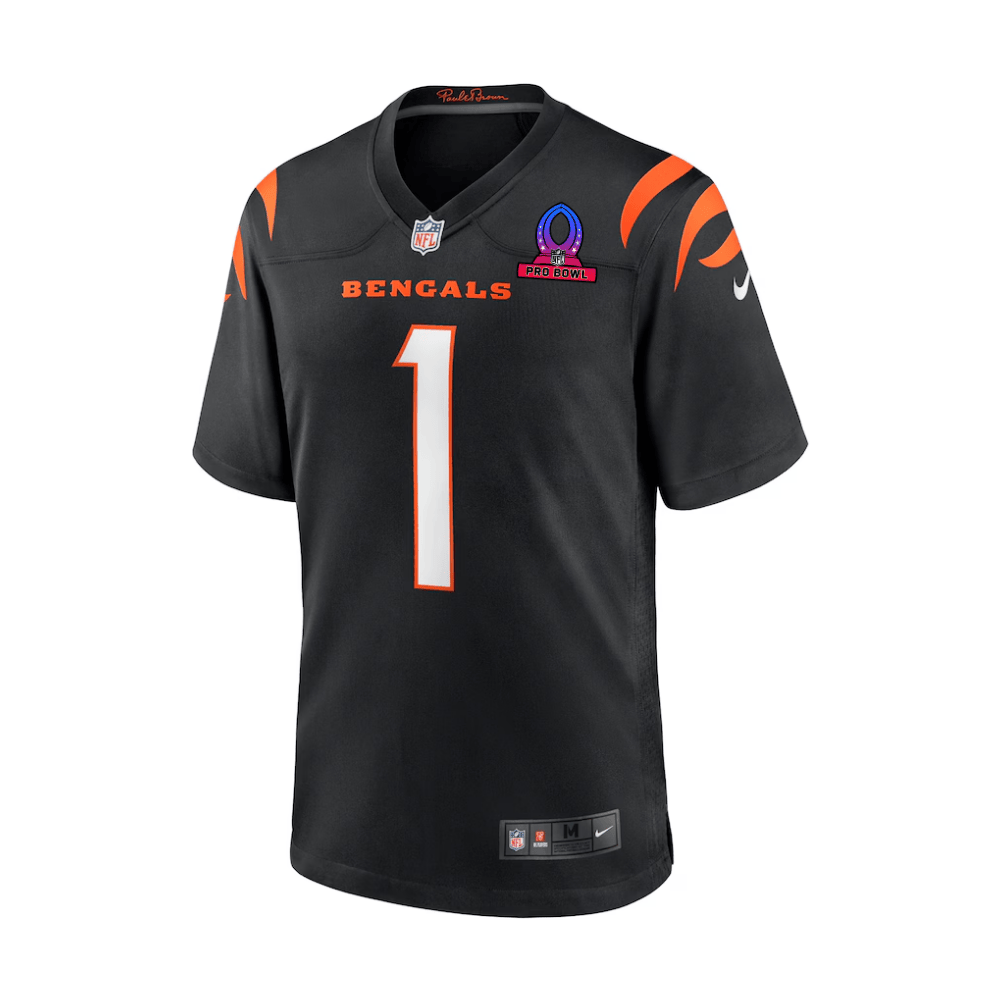 Alternative view of Ja'Marr Chase 1 Cincinnati Bengals 2025 Pro Bowl Patch Game Men Jersey - Black JS1753 nicesnker
