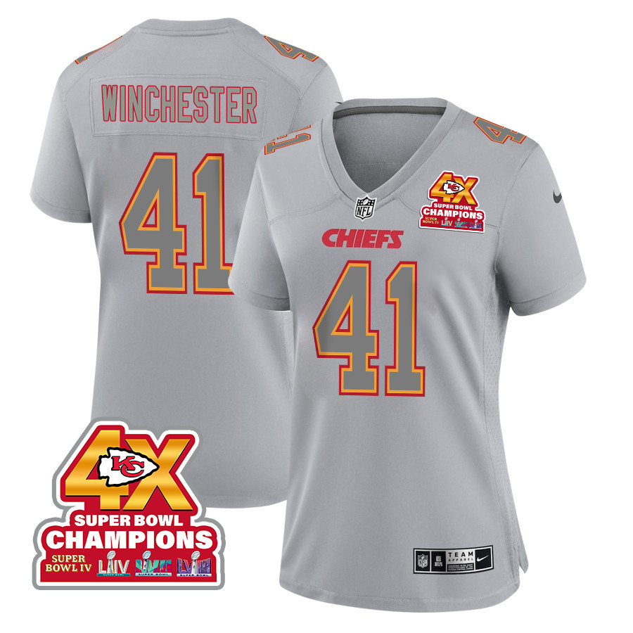 James Winchester 41 Kansas City Chiefs Super Bowl LVIII Champions 4X Atmosphere Fashion Game Women Jersey - Gray JS5359 nicesnker