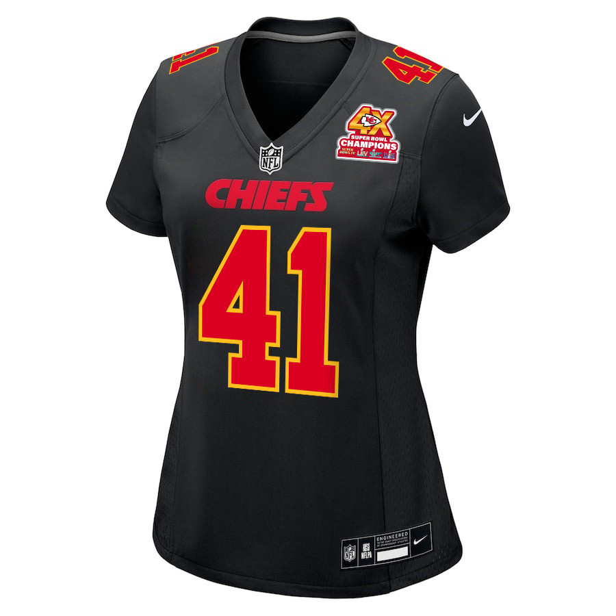 Alternative view of James Winchester 41 Kansas City Chiefs Super Bowl LVIII Champions 4X Fashion Game Women Jersey - Carbon Black JS2314 nicesnker