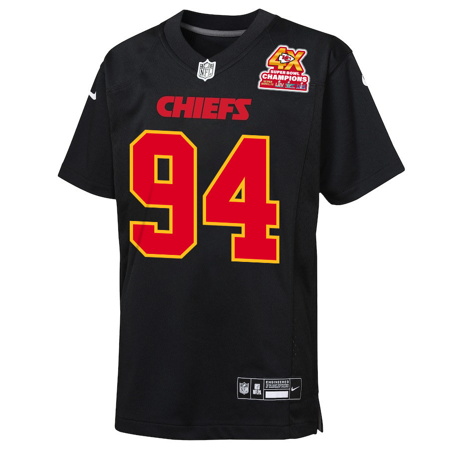 Alternative view of James Winchester 41 Kansas City Chiefs Super Bowl LVIII Champions 4X Fashion Game YOUTH Jersey - Carbon Black JS9820 nicesnker