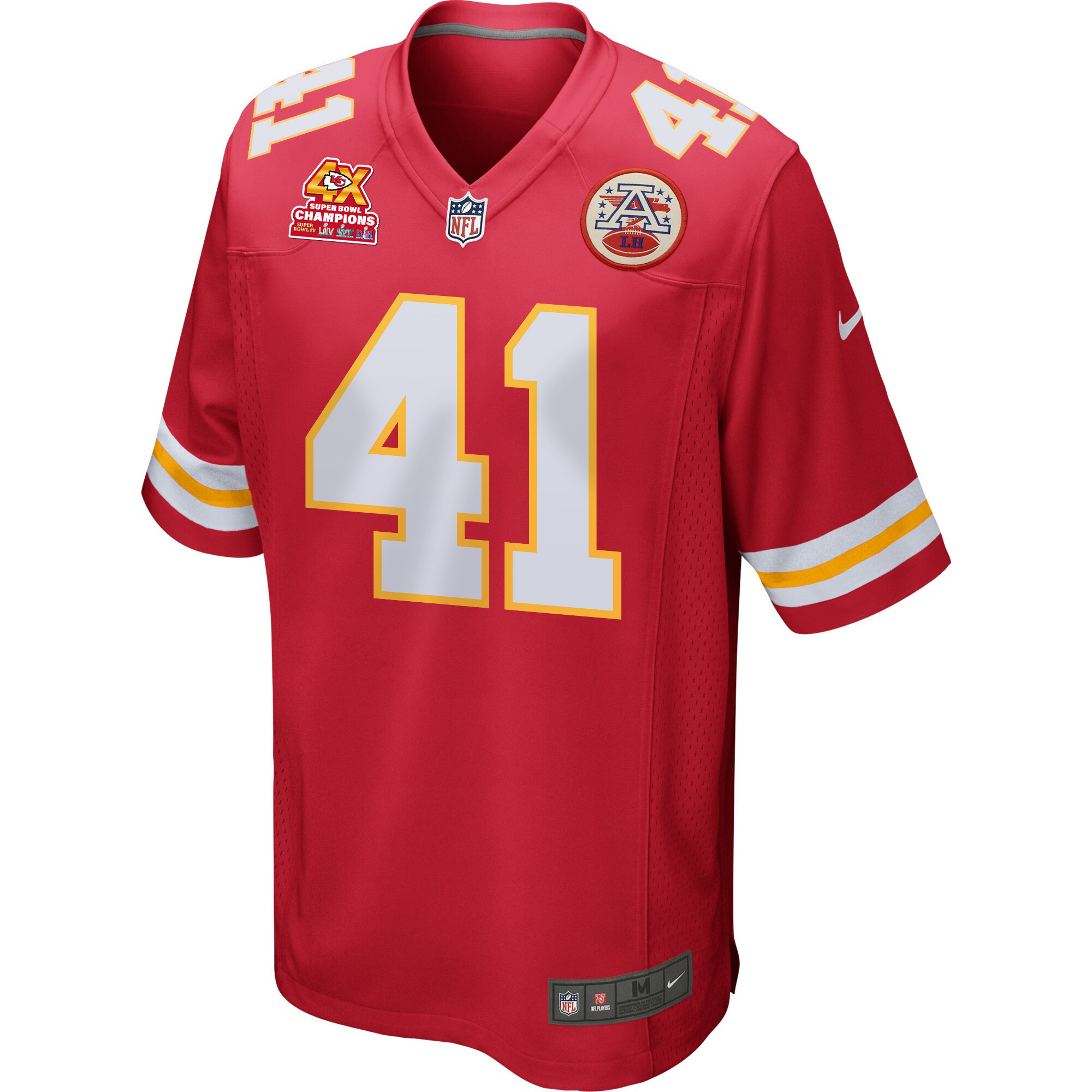 Alternative view of James Winchester 41 Kansas City Chiefs Super Bowl LVIII Champions 4X Game Men Jersey - Red JS7738 nicesnker