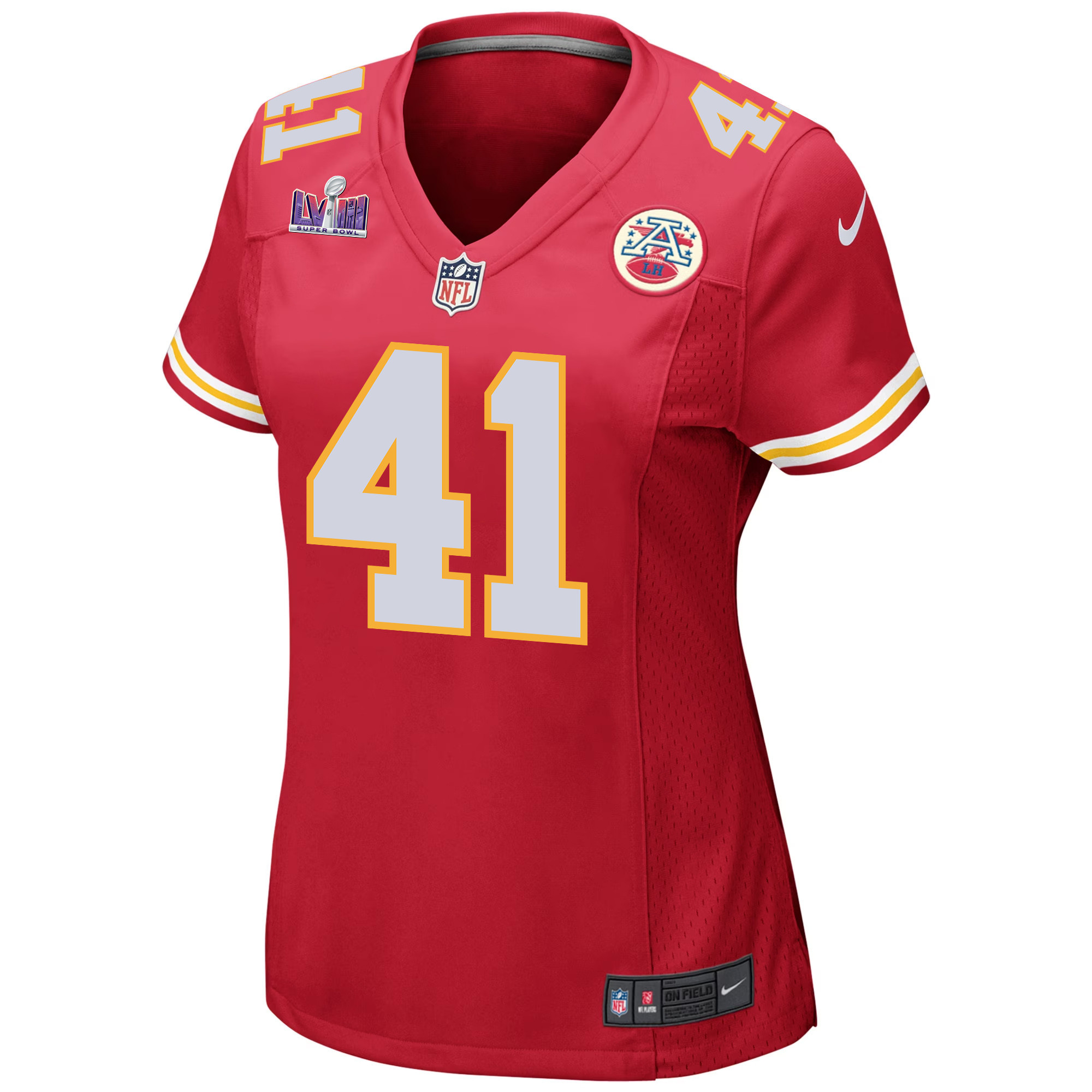 Alternative view of James Winchester 41 Kansas City Chiefs Super Bowl LVIII Patch Game Women Jersey - Red JS6278 nicesnker
