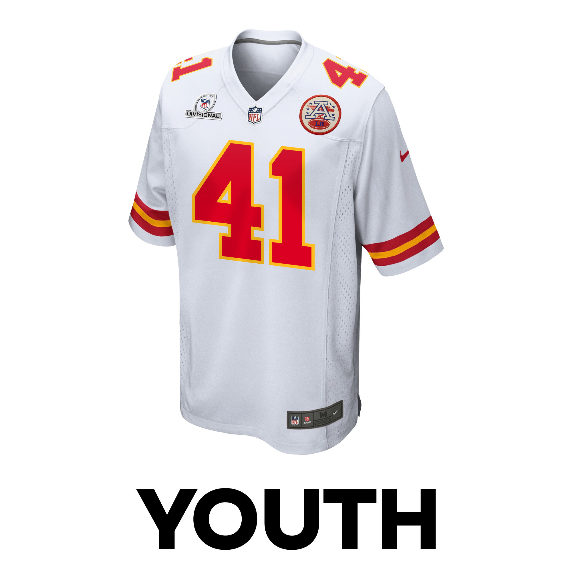 Alternative view of James Winchester 41 Kansas City Chiefs Super Bowl LVIII Patch Game YOUTH Jersey - White JS7964 nicesnker