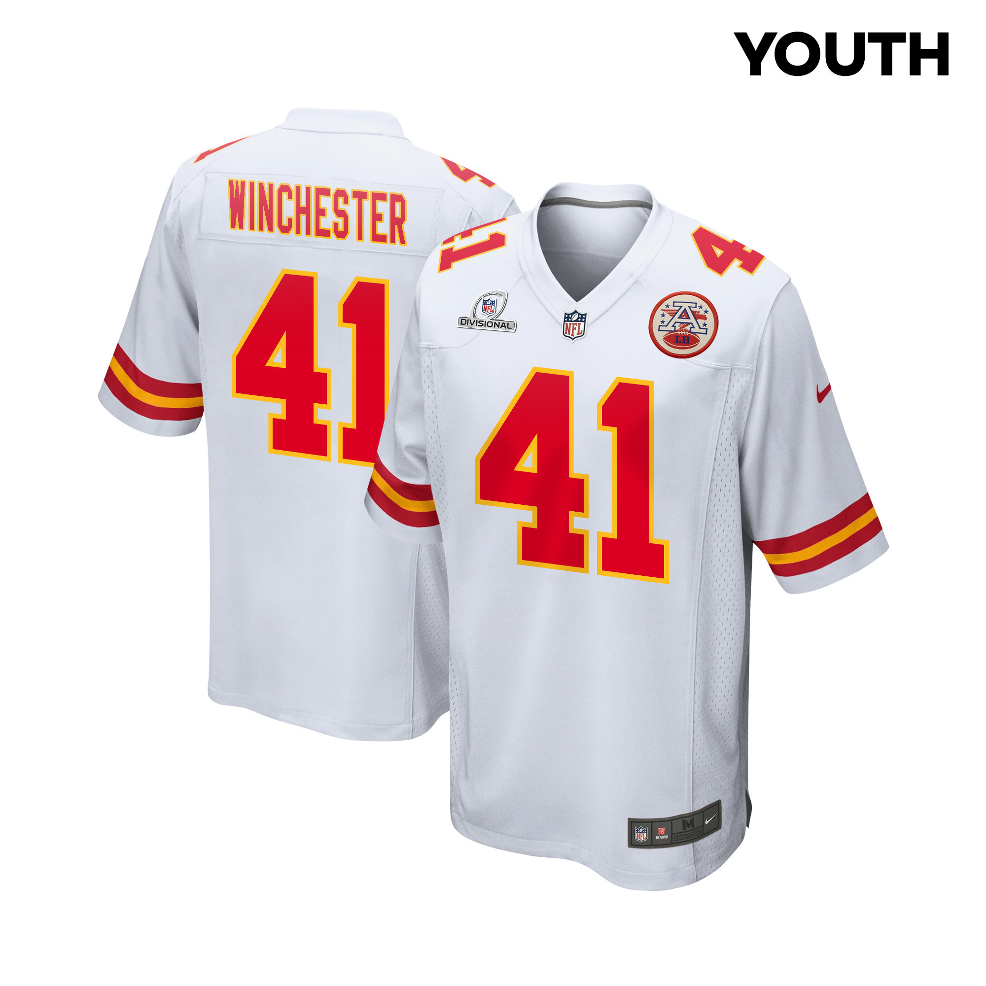 James Winchester 41 Kansas City Chiefs Super Bowl LVIII Patch Game YOUTH Jersey - White JS7964 nicesnker