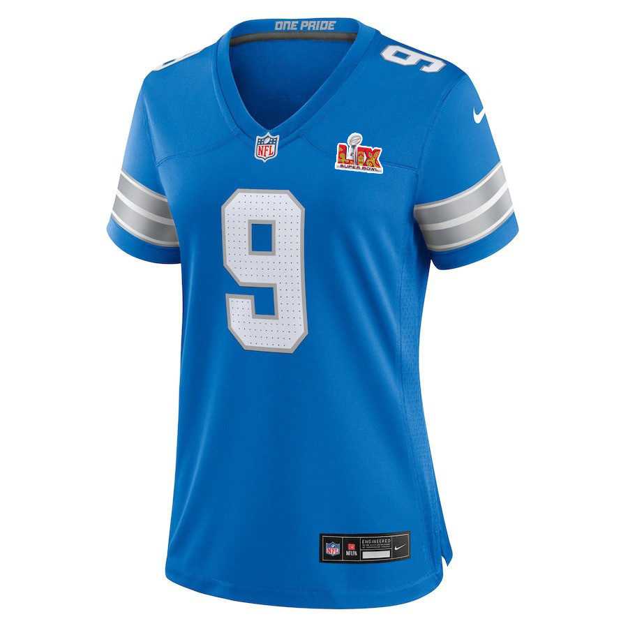 Alternative view of Jameson Williams #9 Detroit Lions Super Bowl LIX Women's Jersey - Blue JS4071 nicesnker