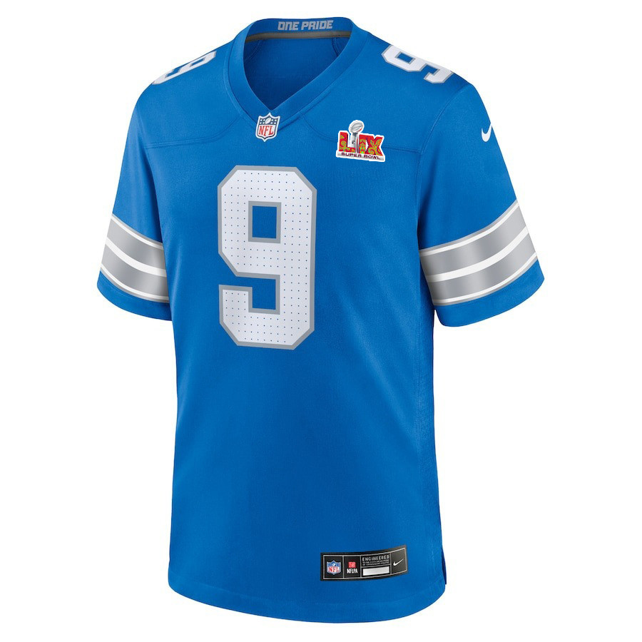 Alternative view of Jameson Williams #9 Detroit Lions Super Bowl LIX YOUTH Jersey - Blue JS9614 nicesnker