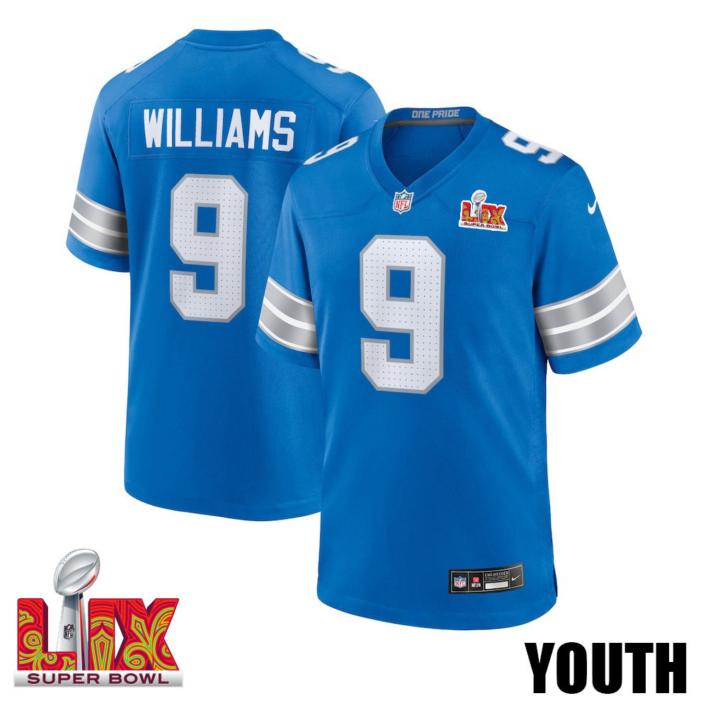 Jameson Williams #9 Detroit Lions Super Bowl LIX YOUTH Jersey - Blue JS9614 nicesnker