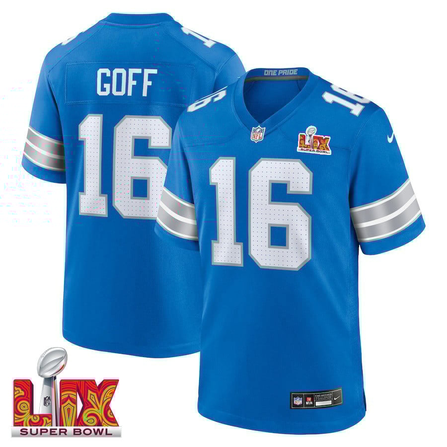 Jared Goff #16 Detroit Lions Super Bowl LIX Jersey - Men's - Blue JS5350 nicesnker