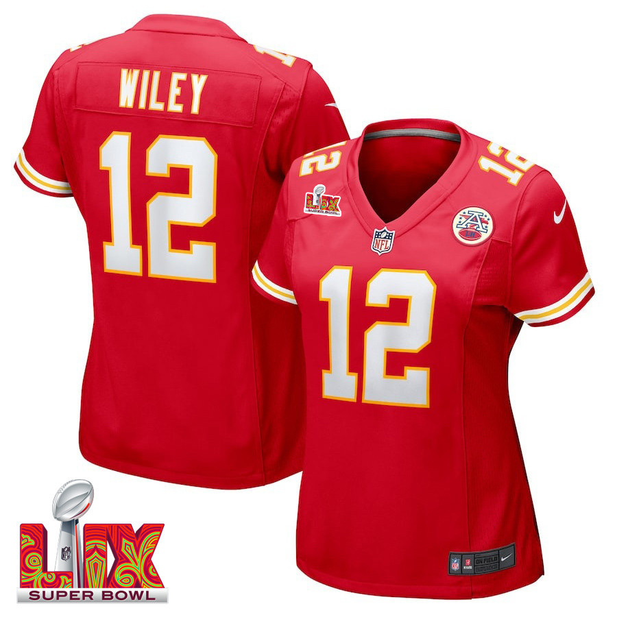 Jared Wiley #12 Kansas City Chiefs Super Bowl LIX Women's Jersey - Red JS3886 nicesnker