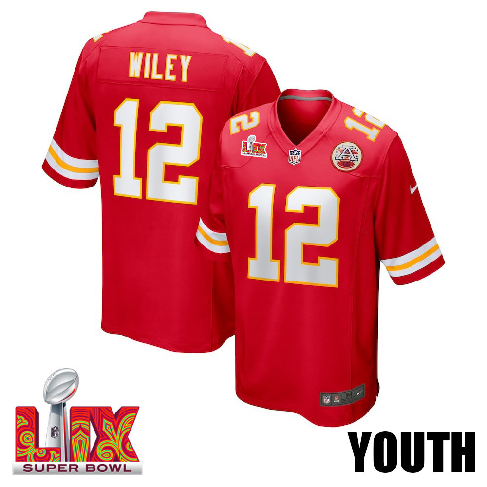 Jared Wiley #12 Kansas City Chiefs Super Bowl LIX YOUTH Jersey - Red JS9513 nicesnker