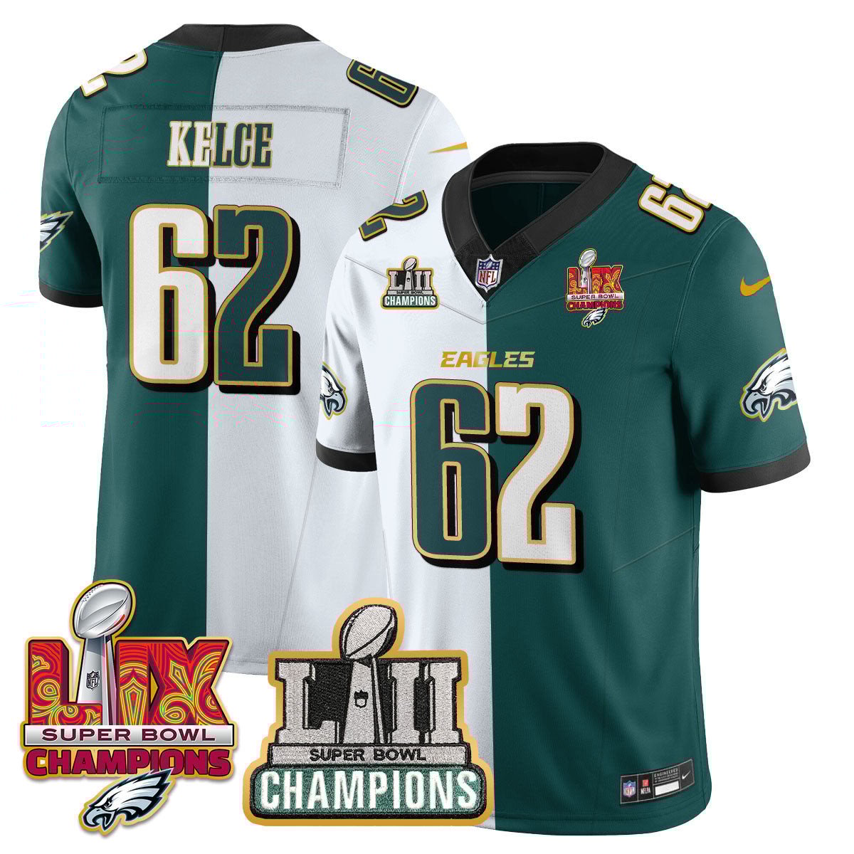 Jason Kelce 62 Philadelphia Eagles LII-LIX Super Bowl Champions Vapor Limited Gold Jersey - Split JS2735 nicesnker
