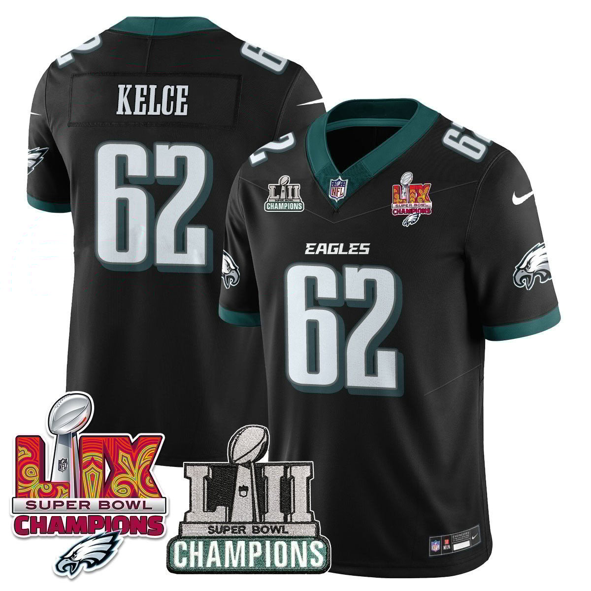 Jason Kelce 62 Philadelphia Eagles LII-LIX Super Bowl Champions Vapor Limited Jersey - Black JS6358 nicesnker