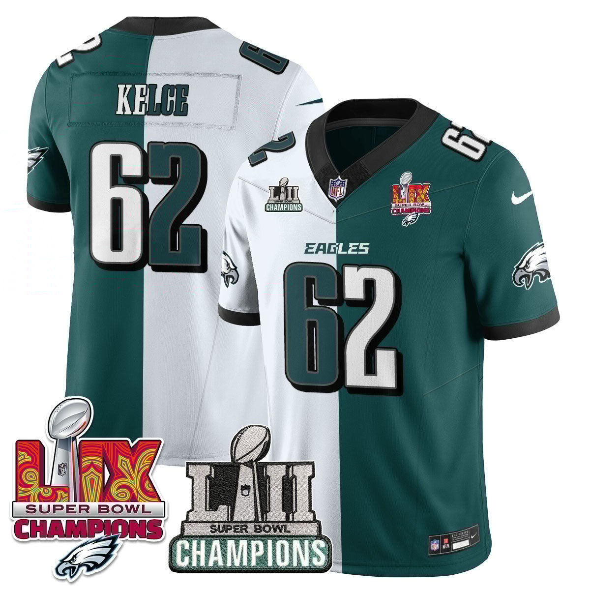 Jason Kelce 62 Philadelphia Eagles LII-LIX Super Bowl Champions Vapor Limited Jersey - Split JS7115 nicesnker