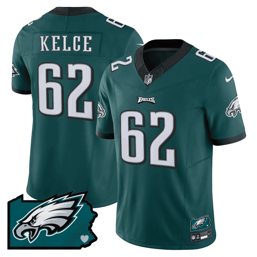 Jason Kelce 62 Philadelphia Eagles Pennsylvania State Map Patch Game Men Jersey - Midnight Green JS7026 nicesnker