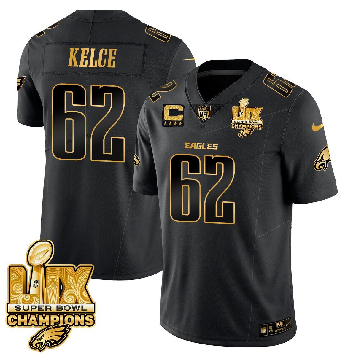 Jason Kelce 62 Philadelphia Eagles Super Bowl LIX Champions Gold Vapor Limited Jersey - Black Gold JS3959 nicesnker