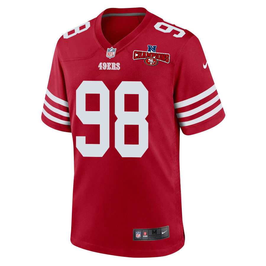 Alternative view of Javon Hargrave 98 San Francisco 49ers NFC Champions Patch Game Men Jersey - Scarlet JS1973 nicesnker