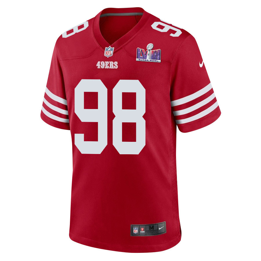 Alternative view of Javon Hargrave 98 San Francisco 49ers Super Bowl LVIII Patch Game Men Jersey - Scarlet JS5496 nicesnker